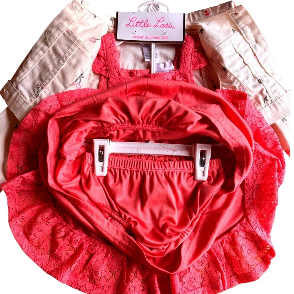 3pc Dress Set Toddler 24M Pink White NWT Cherry Blossom Lace Jacket NWT